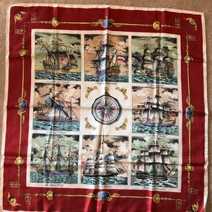 Vtg Silk Scarf Nautical theme Royal Clipper Red